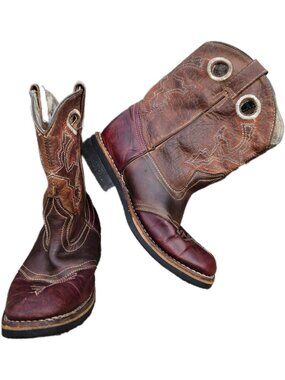 Vintage Kids Vaquerito Leather Cowboy Boots Two Tone Square Toe Size 3 Youth